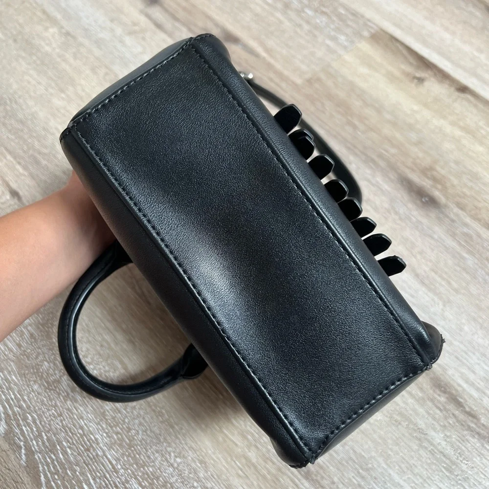 Neiman Marcus Black Fringe Faux Leather Crossbody Purse